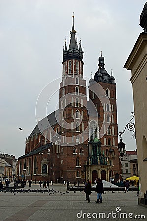 St Mary`s Church on Rynek Glowny Krakow Editorial Stock Photo